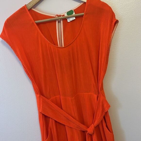 Anthropologie Abbey Belted Crop Wide Leg Jumpsuit Sunset Red Sz 6 Boho Summer - Picture 6 of 14